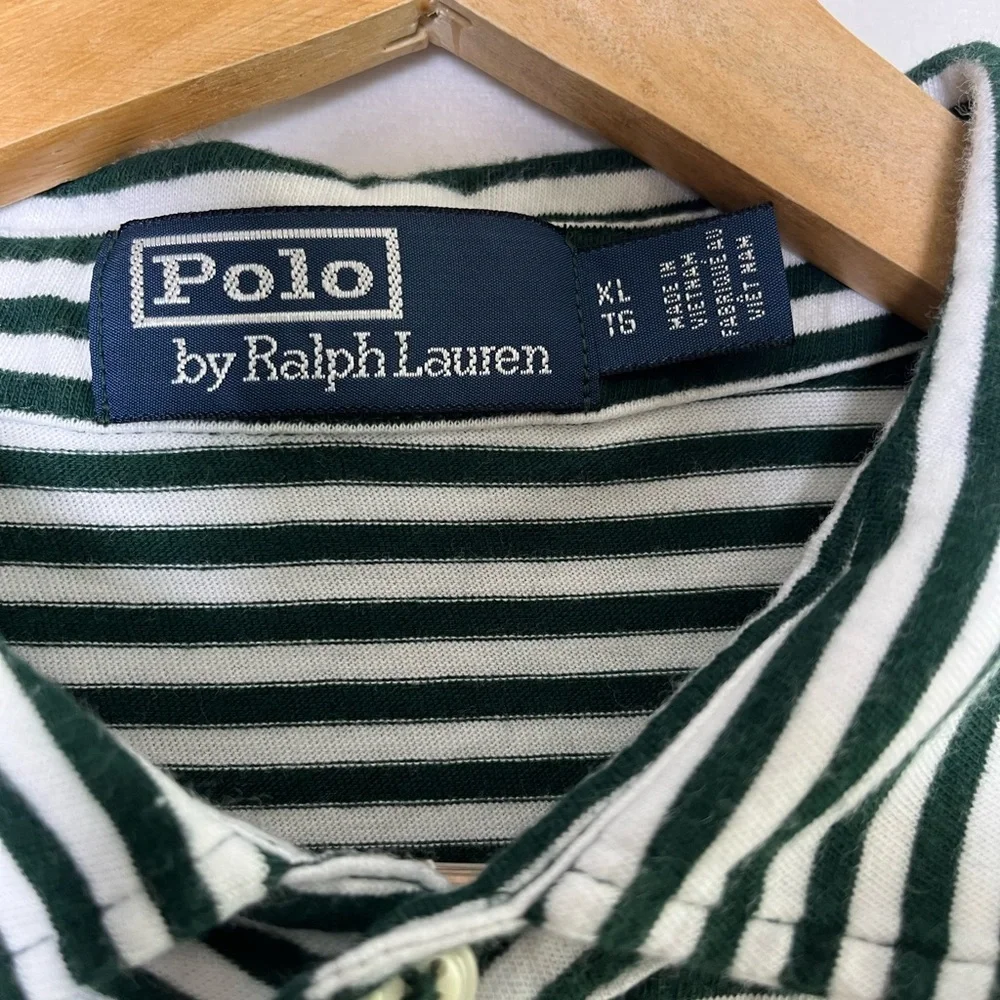 Ralph Lauren Polo Men Classic Fit Green White Stripe Crest Polo Shirt Size XL